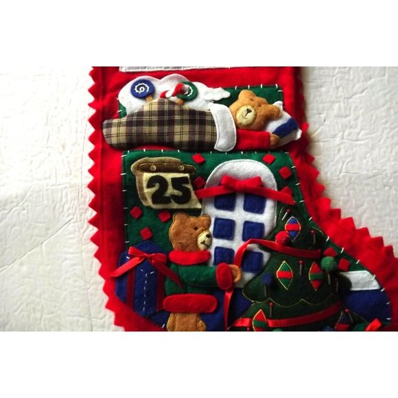 Vintage Finished/Completed 18" Felt Christmas Stocking - Teddy Bears - Picture 3 of 6
